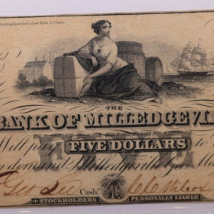 1854 $5., BANK OF MILLEDGEVILLE, GA., Obsolete Currency., Store #GA023.