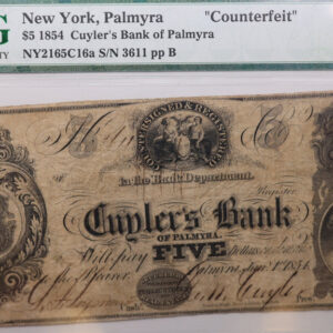 1854 $5., CUYLER'S Bank., Palmyra, N.Y., "Counterfeit"., PCGS VF-20., Store #GNY002