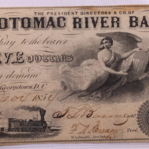 1854 $5, POTOMAC RIVER Bank, Georgetown, D.C., STORE #18520