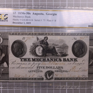 1855 $5., Augusta, GA., Obsolete Currency., PCGS CU-64., Store #GGA001