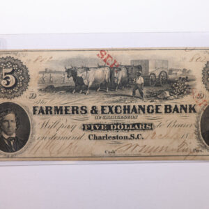 1855 $5., FARMERS & EXCHANGE BANK, S.C., Obsolete Currency., Store #SC003.