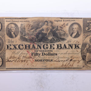 1855 $50, Exchange Bank of Norfolk, VA., Obsolete Currency., Store #2131