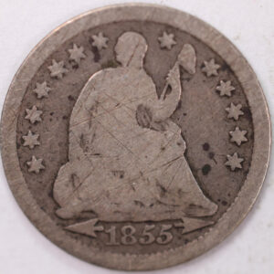 1855, Seated Half Dime, Net Good Circulated Coin, Store #M855.01