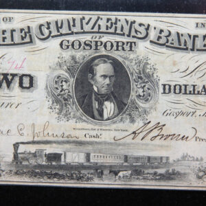 1857 Citizens Bank, Indiana., Obsolete Currency, Store Sale 093113