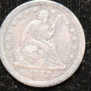 1857-S Seated Liberty Silver Quarter, Nice AU Details, Store #242448