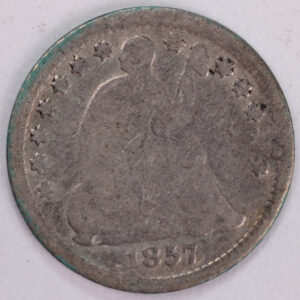 1857 Seated Half Dime, Very Good Circulated Coin, Store #M857.02