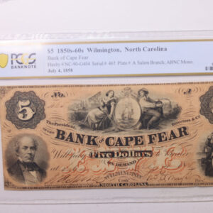 1858 $5 Bank of Cape Fear., Obsolete., PCGS VF-25., Store #GNC004