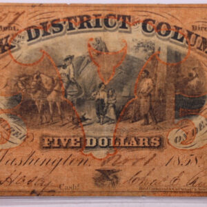 1858 $5, Bank of District Columbia, Wash D.C., Obsolete., #18407