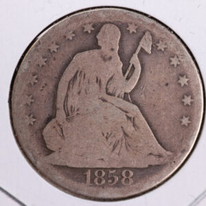1858 Liberty Seated Half Dollar, Affordable Circulated Coin. Store Sale #23080924