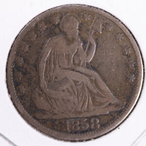 1858 Liberty Seated Half Dollar, Affordable Circulated Coin. Store Sale #23080923