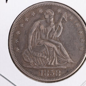 1858 Liberty Seated Half Dollar, Affordable Circulated Coin. Store Sale #23080927