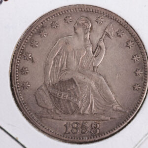 1858 Liberty Seated Half Dollar, Affordable Circulated Coin. Store Sale #23080928