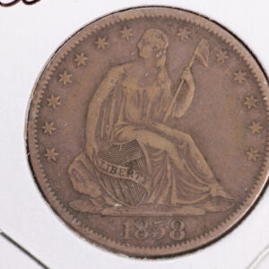 1858-O Liberty Seated Half Dollar, Affordable Circulated Coin. Store Sale #23080929