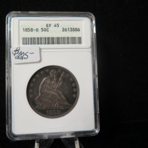 1858-O Seated Liberty Half Dollar, ANACS Graded EF45 Circulated Coin. Store # 03351