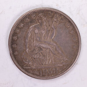 1858-O Seated Liberty Half Dollar., AU/Slider Circulated Coin., Store #2008