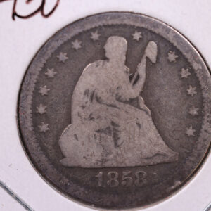 1858-S Liberty Seated Quarter., Very Good Circulated Coin., Store#1083