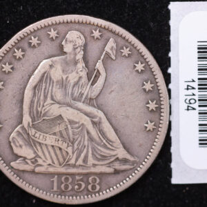 1858-S Seated Liberty Half Dollar, Affordable Collectible Circulated Coin, Store #14194