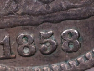 1858 Seated Liberty Half Dime., Inverted Date., Store Sale #18915