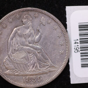 1859 Seated Liberty Half Dollar, Affordable Collectible Circulated Coin, Store #14195