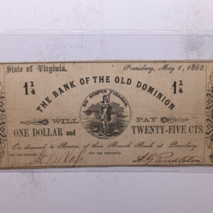1860 $1.25, PEARISBURG, VA., Obsolete Currency., Store #2114