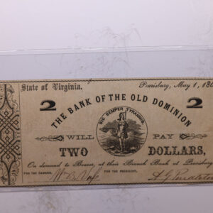 1860 $2, PEARISBURG, VA., Obsolete Currency., Store #2115