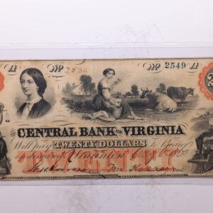 1860 $20, Central Bank of Virginia, STAUNTON., Obsolete Currency., Store #2126