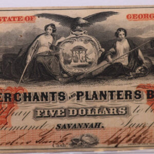 1860 $5., MERCHANTS and PLANTERS BANK, GA., Obsolete Currency., Store #GA016.
