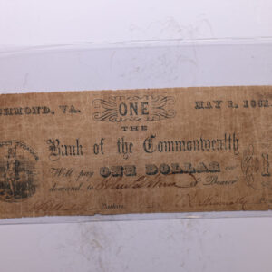 1861 $1, Bank of Commonwealth, Richmond, VA., Obsolete Currency., Store #2137