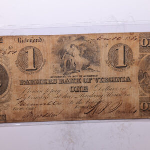 1861 $1, Farmers Bank of Virginia, Richmond., Obsolete Currency., Store #2132