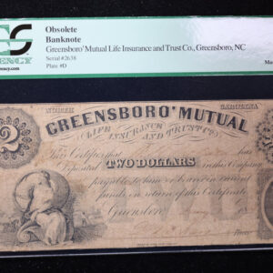 1861 $2., GREENSBORO' MUTAL, N.C., Obsolete., PCGS F-15., Store #GNC014