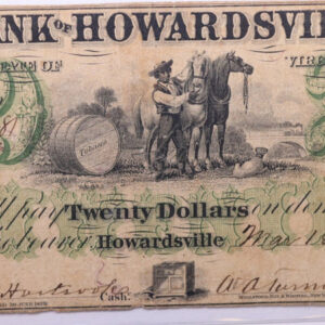 1861 $20, Bank of Howardsville, VA., Obsolete Currency., Store #OBS026.