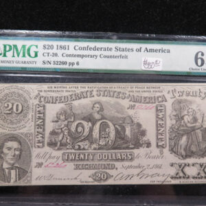 1861 $20 C.S.A. Note, Civil War Era Currency. PMG CU-63 EPQ. Store Sale #04869