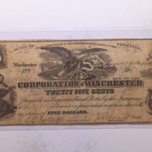 1861 25 Cents, Corporation of Winchester, VA., Obsolete Currency., Store #2123
