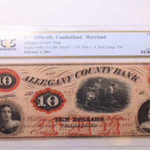 1861 $5., ALLEGANY COUNTY BANK., Cumberland, MD., PCGS CU-64., Store #GMD002