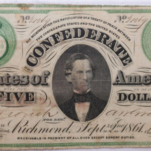 1861 $5 Virginia Treasury Note, 'Civil War Era', Nice Note. Store #06160