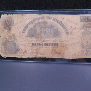 1861 50 Cent, Corporation of Richmond, Obsolete Currency, Store #04992
