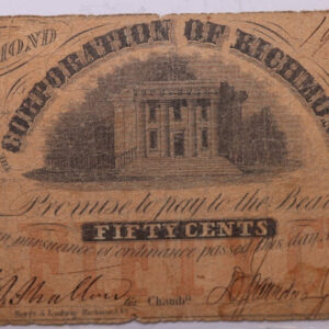 1861 Fifty Cent., Richmond Corp., Obsolete Currency., Store #OBS001