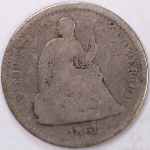 1861, Seated Half Dime, Very Good Circulated Coin, Store #M861.01