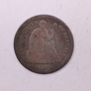 1861 Seated Liberty Half Dime., 1 over 0., V.G., Store Sale #18919