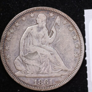1861 Seated Liberty Half Dollar, Affordable Collectible Circulated Coin, Store #14201