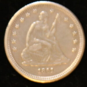1861 Seated Liberty Silver Quarter, Nice AU Details, Store #242449