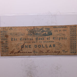 1862 $1, Central Bank of Virginia, STAUNTON., Obsolete Currency., Store #2129