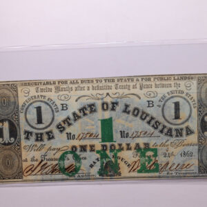 1862 $1., State of Louisiana, Obsolete Currency., Store #1629