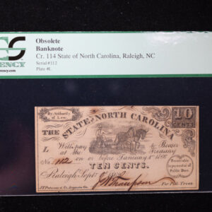1862 10 Cent, Raleigh, N.C., Obsolete Currency, Affordable Collectible Currency, Sale #353537