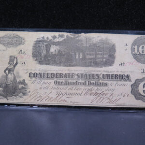 1862 $100 C.S.A. Note, Civil War Era Currency. Store Sale #04813