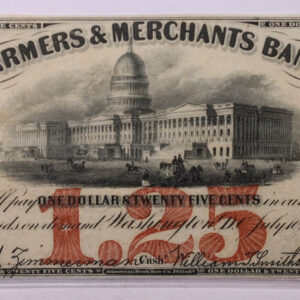 1862 $1.25, Farmers Merchants Bank, Wash D.C., Obsolete Currency., #18396