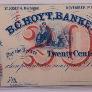 1862 20 Cent, Private Script, B.C. Hoyt., ST Joseph, MICH., STORE #18542