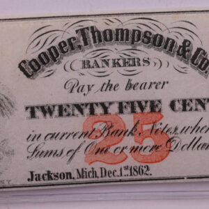 1862 25 Cents, COOPER, THOMPSON & CO., MI., STORE #18569