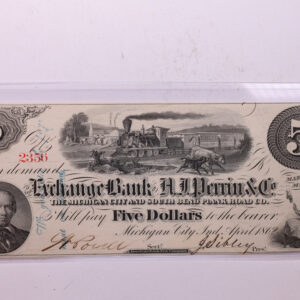 1862 $5, Exchange Bank., A.J. Perrin & Co., Mich., Store #18604