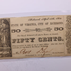 1862 50 Cent, The City of Richmond, VA., Obsolete Currency., Store #2146
